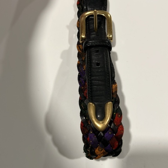 Vintage - leather and silk like woven belt, brass hardware‎ main image 9